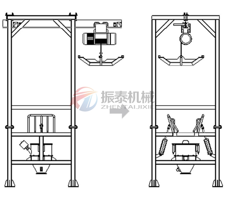 鋰電材料噸袋拆包機原理結構圖 鋰電材料噸袋拆包機原理結構圖