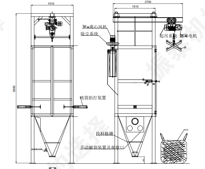 飼料粉末噸袋拆包機圖紙